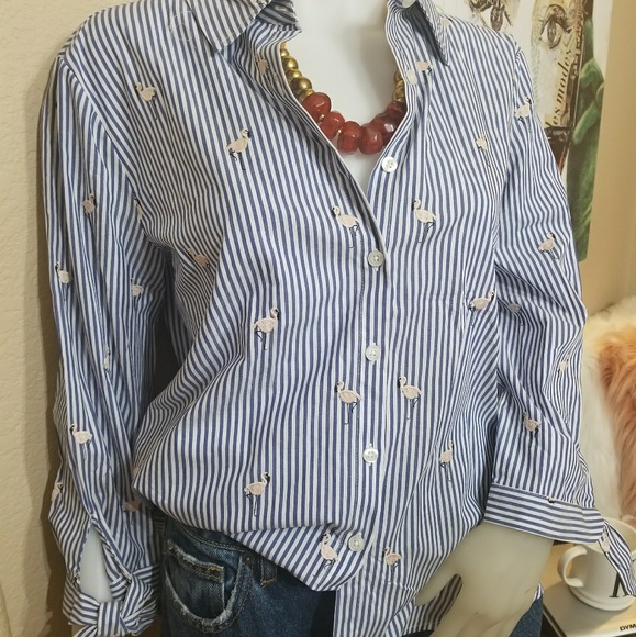 NWT MARC NEW YORK ANDREW FLAMINGO STRIPES BUTTON - Picture 2 of 6